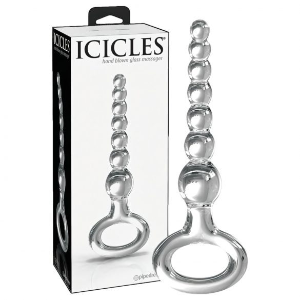 Icicles No. 67 - genomskinlig glasdildo med hållring och rund topp