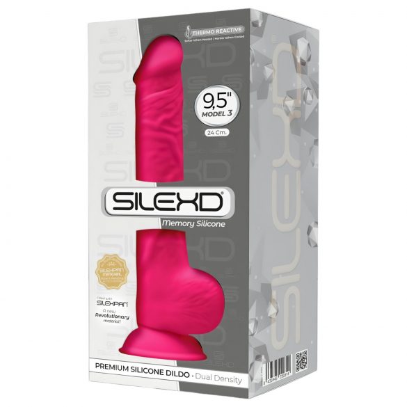 Silexd 9,5: Formbar dildo med sugpropp, kulor - 24 cm (rosa)