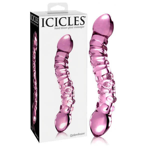 Icicles Nr. 55 - dubbeländad glasdildo för G-punkt (rosa)