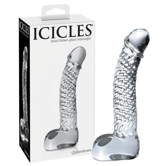 Icicles No. 61 - Elegant glasdildo med testiklar és penis (transparent)