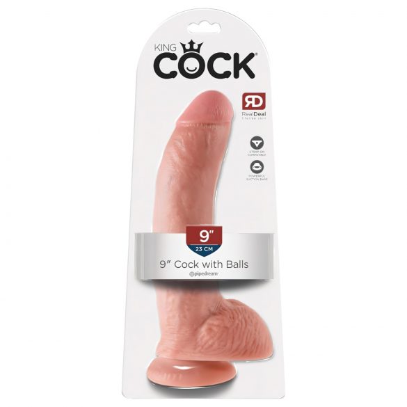 King Cock 9” - Realistisk dildó med sugpropp, 23 cm - Naturfärg