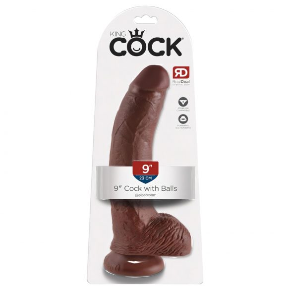 King Cock 9 - realistisk sugkopp dildo med pung (23 cm) - brun