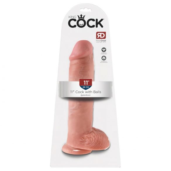 King Cock 11 - sugkopps-dildo med pung (28cm) - naturfärg