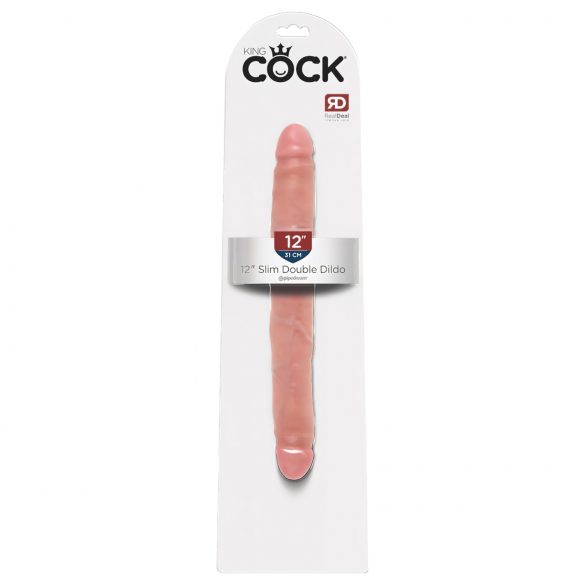 King Cock 12 Slim - Livsäkta dubbel dildo (31cm) - Naturfärg