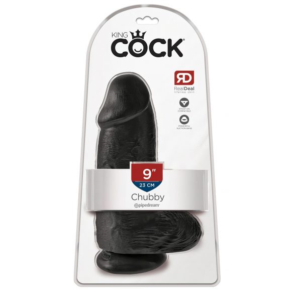 King Cock 9 Chubby - sugkopp dildo med pungkula (23cm) - svart