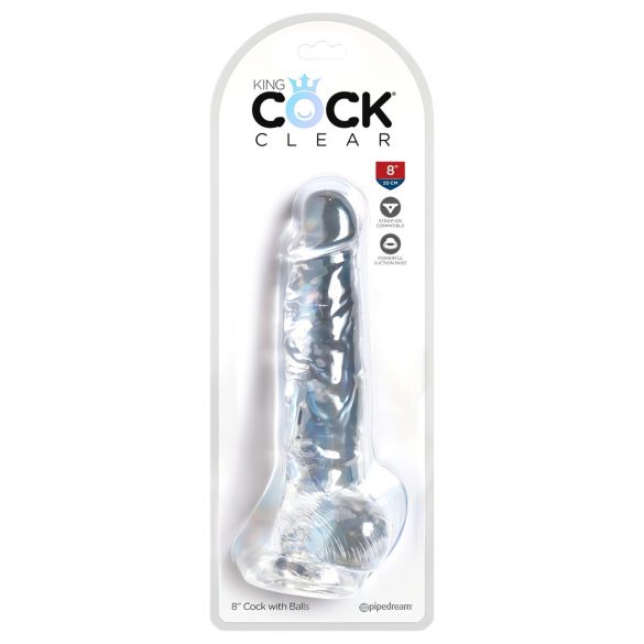 King Cock Clear 20cm - Självhäftande dildo med pung