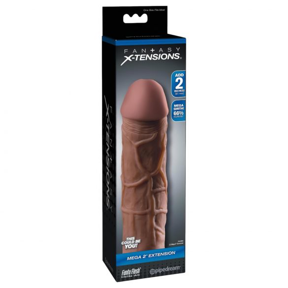 X-TENSION Mega 2 - realistisk penishylsa (20,3 cm) - mörk natur