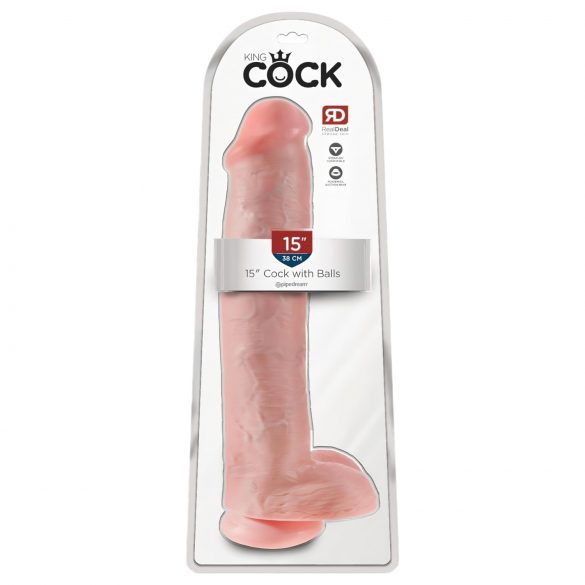 King Cock 15 - dildo med sugpropp och testiklar (38cm) - naturfärg