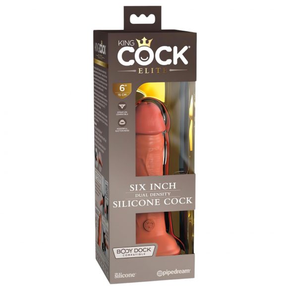 King Cock Elite 6 - Sugande, realistisk dildo med sugpropp (15 cm) - mörk