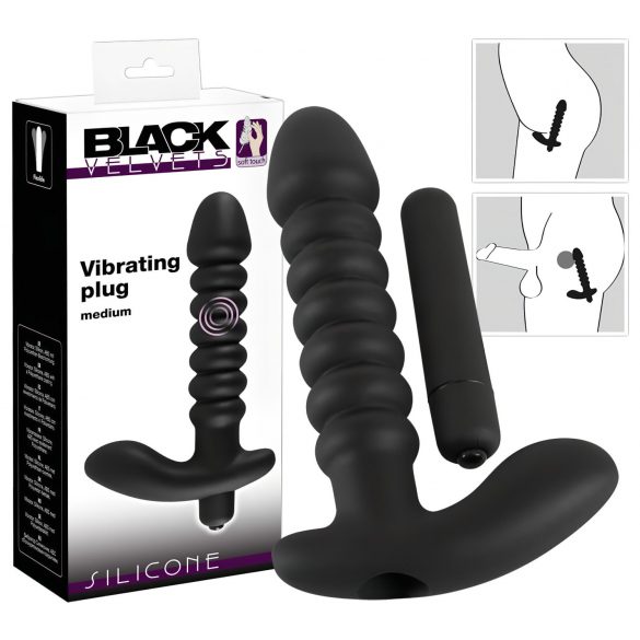 Black Velvet veckad vibrator - medelstor (svart)