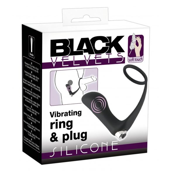 Svart Velvet - analvibrator med penisring (svart)