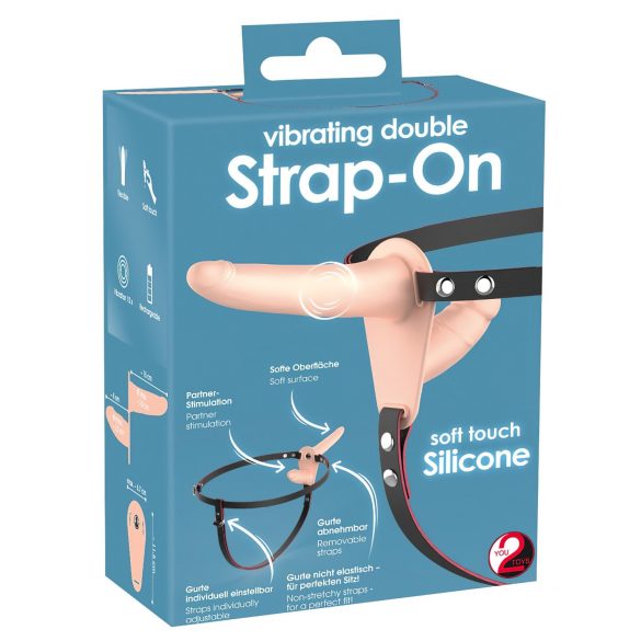 You2Toys - Dubbel Strap-On Vibrator, uppladdningsbar (hudfärgad)