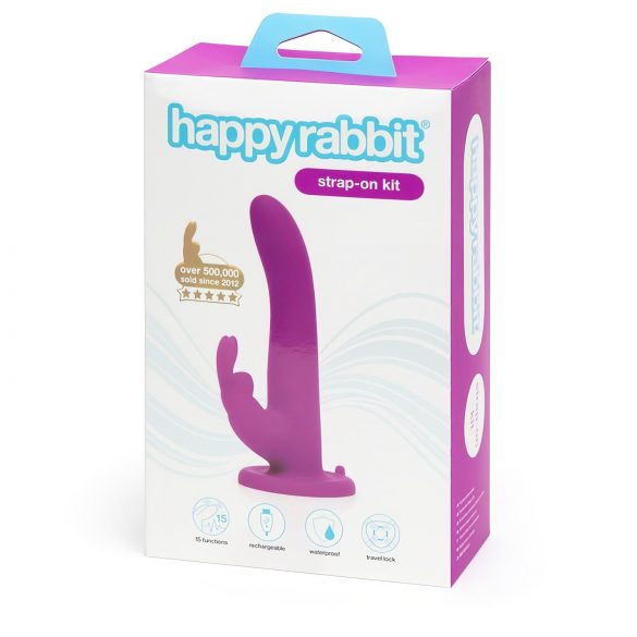 Happyrabbit strap-on - lila kanin-vibrator med remmar