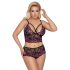 Cottelli Plus Size - Blommigt Bh-set (svart-lila)