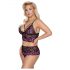 Cottelli Plus Size - Blommigt Bh-set (svart-lila)