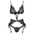 Kissable - svart bh-set med rosa-lila broderi - L/XL