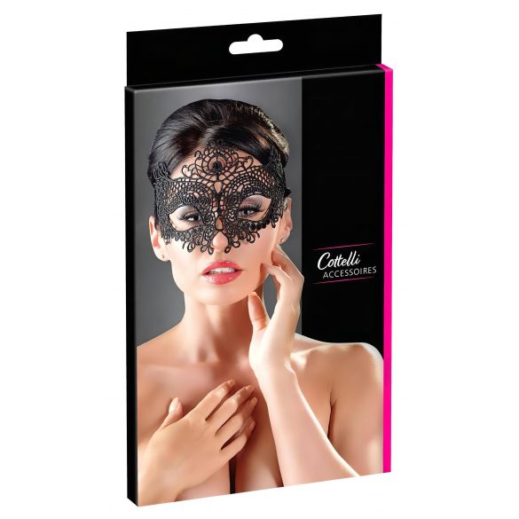 Cottelli - Broderad mask i spetsdesign (svart)