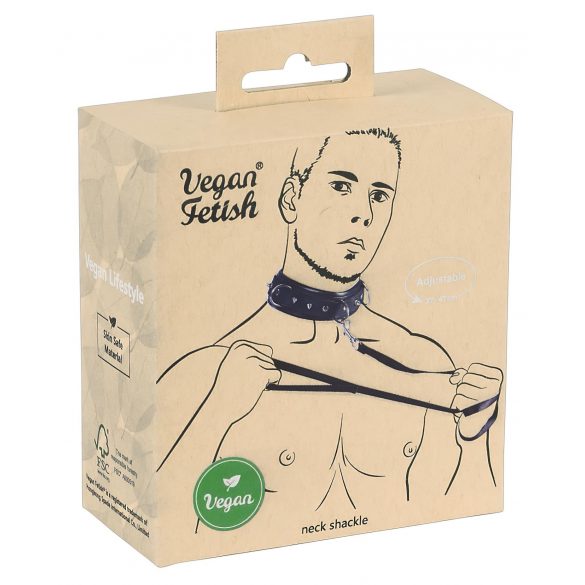 Vegan Fetish - svart nitad halsband med koppel