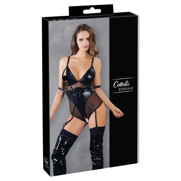 Cottelli Bondage - Glansig body med bojor (svart)