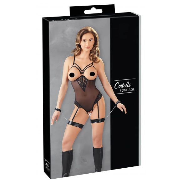 Cottelli Bondage - metallringar, bandbody med handbojor (svart) - XL