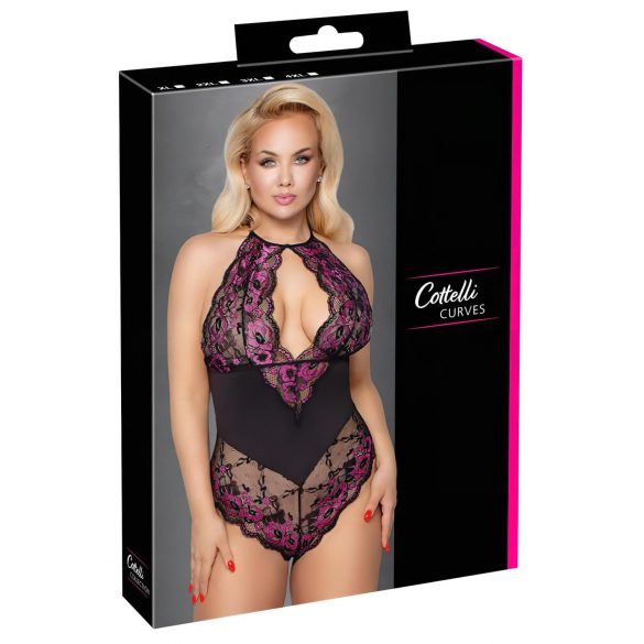 Cottelli Plus Size - Blommig teddy (svart-lila)