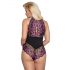 Cottelli Plus Size - Blommig teddy (svart-lila)