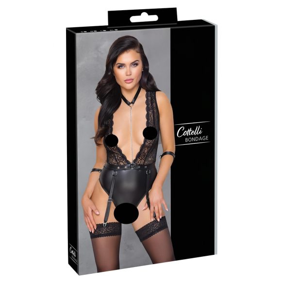 Cottelli Bondage - spetsbody med halsband (svart) - M