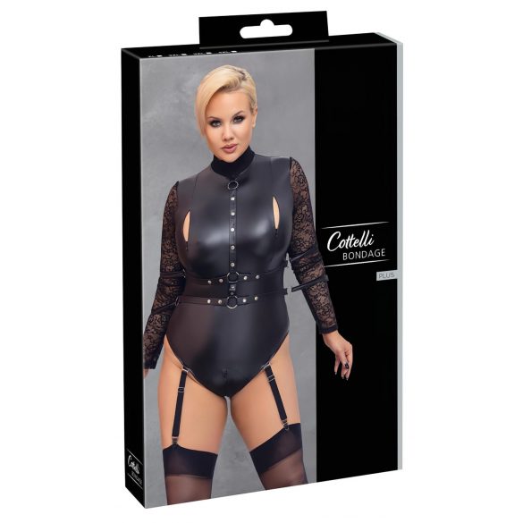 Cottelli Bondage Plus Size - Spetsärmad Body (Svart)