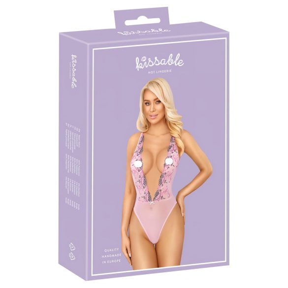 Kyssbar - rosbroderad body (rosa)