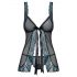 Obsessive Amanta - Broderad babydoll med trosa (svart-turkos) - L/XL