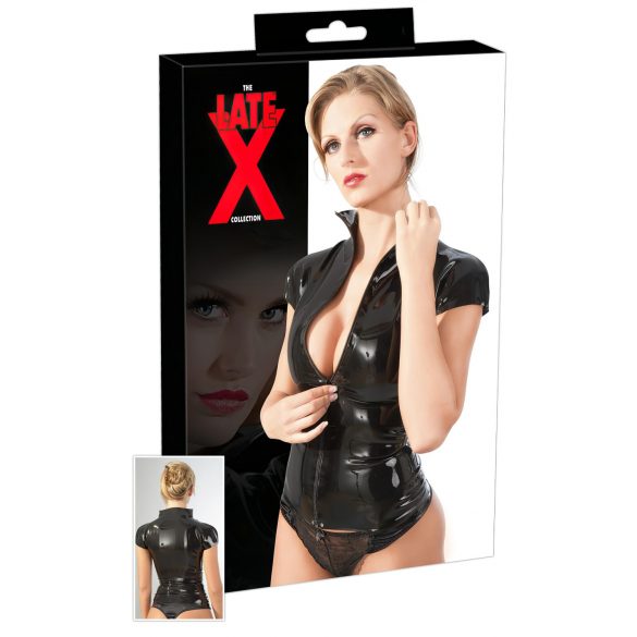 Latex dragkedja topp kort ärm (svart) - XL