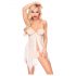 Penthouse Sweet Beast - rosablommig babydoll-set (vit)