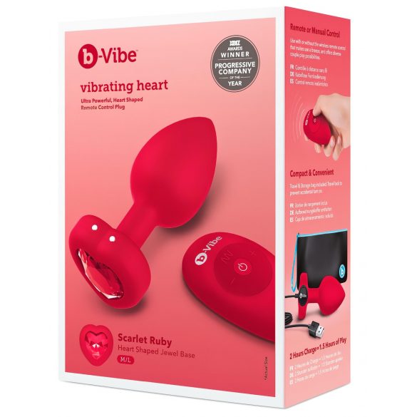 b-vibe heart - uppladdningsbar anal vibrator med fjärrkontroll (röd)