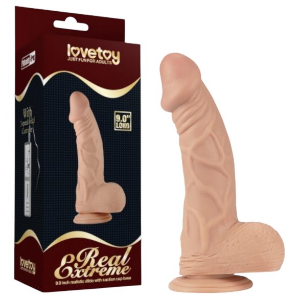 Lovetoy Real Extreme - sugkoppdildo med pung - 23cm (natur)