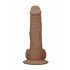 RealRock Äkta Dong 10 - livstrogen dildo med pung (25cm) - mörk hudton