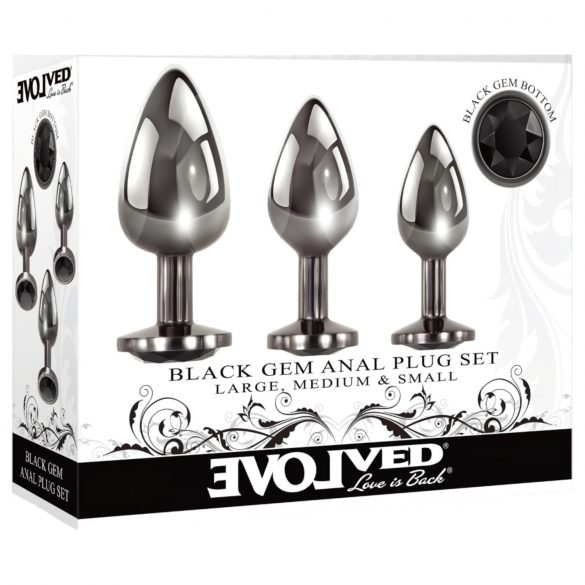 Evolved Black Gem - Metallisk Analpluggsset (svart-silver)