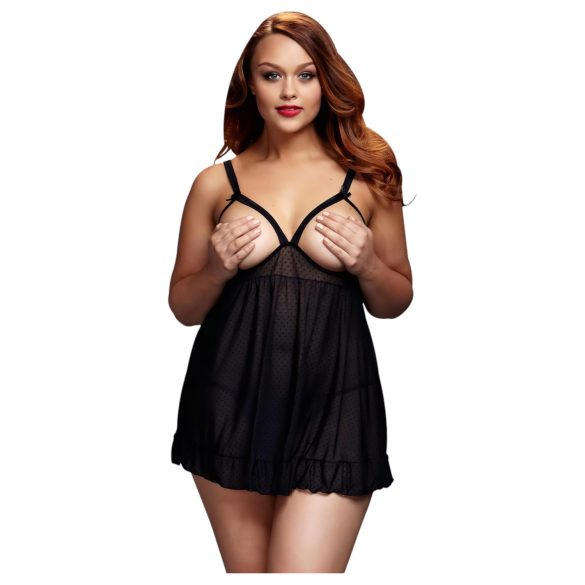 BACI Plus Size - öppen prickig babydoll - svart (XL-XXL)