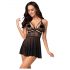 Obsessive 838-BAB-1 - transparent spets babydoll med trosa (svart)